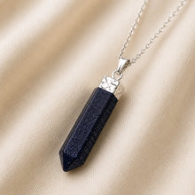 Load image into Gallery viewer, Close-up of authentic natural Blue Goldstone showing crystal texture, colour and craftsmanship