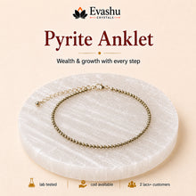 Load image into Gallery viewer, Authentic natural Pyrite Anklet with Free Selenite Charging Plate | Wealth Walk & Confidence in for wealth attraction and prosperity intention, shown as the