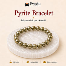 Load image into Gallery viewer, Authentic natural Pyrite Bracelet with Free Selenite Charging Plate | Wealth Retention & for wealth attraction and prosperity intention, shown as the main
