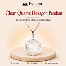 Load image into Gallery viewer, Authentic natural Clear Quartz Hexagon Pendant for Energy Boost and Clear Focus, shown as the main Evashu product view