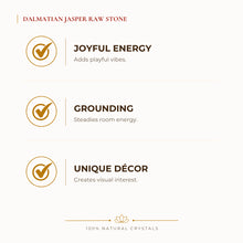 Load image into Gallery viewer, Dalmatian Jasper Raw Stone benefits for focus and mental clarity, explained in an Evashu natural-crystal guide