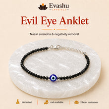 Load image into Gallery viewer, Authentic natural Evil Eye with Black Tourmaline Anklet with Free Selenite Charging Plate for nazar protection and negative-energy shielding, shown as the main
