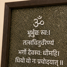 Load image into Gallery viewer, Close-up of authentic natural Pyrite showing crystal texture, colour and craftsmanship – gayatri mantra pyrite frame symbol of prosperity wisdom and abundance