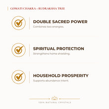 Load image into Gallery viewer, Gomati Chakra + Rudraksha Rudraksha benefits for wealth attraction and prosperity intention, explained in an Evashu natural-crystal guide