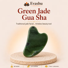 Load image into Gallery viewer, Authentic natural Green Jade Gua Sha for Detox Support and Facial Toning, shown as the main Evashu product view
