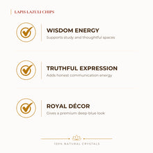 Load image into Gallery viewer, Lapis Lazuli Chips benefits for focus and mental clarity, explained in an Evashu natural-crystal guide
