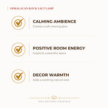 Load image into Gallery viewer, Himalayan Rock Salt Lamp benefits for calm mind and stress relief, explained in an Evashu natural-crystal guide