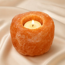 Load image into Gallery viewer, Himalayan Rock Salt Lamp displayed fully on white silk cloth to show its natural colour, shape and finish