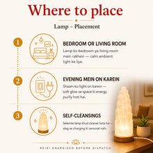 Load image into Gallery viewer, Selenite with 7 Chakra Lamp with guidance on where to place it at home, office, shop or pooja space by Evashu Crystals