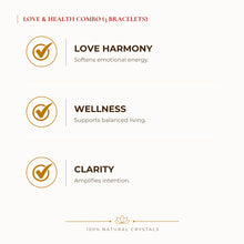 Load image into Gallery viewer, Love & Harmony Bracelet Combo benefits for love and relationship harmony, explained in an Evashu natural-crystal guide