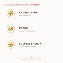 Load image into Gallery viewer, Career Growth Bracelet Combo benefits for wealth attraction and prosperity intention, explained in an Evashu natural-crystal guide