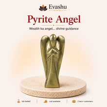 Load image into Gallery viewer, Authentic natural Pyrite Angel Figurine for Abundance Focus and Confidence Energy, shown as the main Evashu product view