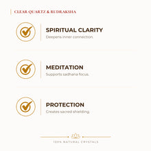 Load image into Gallery viewer, Clear Quartz & Rudraksha benefits for focus and mental clarity, explained in an Evashu natural-crystal guide