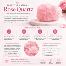 Load image into Gallery viewer, Additional Raw Rose Quartz Raw Stone benefit detail for love and relationship harmony