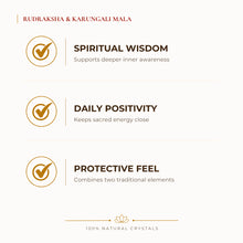 Load image into Gallery viewer, Rudraksha & Karungali Mala benefits for focus and mental clarity, explained in an Evashu natural-crystal guide