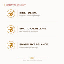 Load image into Gallery viewer, Serpentine Bracelet benefits for focus and mental clarity, explained in an Evashu natural-crystal guide