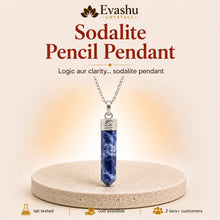Load image into Gallery viewer, Authentic natural Sodalite Pencil Pendant for Mental Clarity and Focused Logic, shown as the main Evashu product view