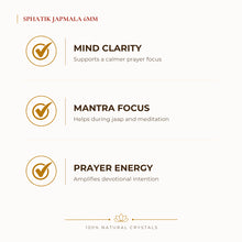 Load image into Gallery viewer, Sphatik Japmala 6mm Japmala benefits for focus and mental clarity, explained in an Evashu natural-crystal guide