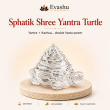 Load image into Gallery viewer, Authentic natural Sphatik Shree Yantra Turtle Shree Yantra for Vastu Wealth and Protection Shield, shown as the main Evashu product view