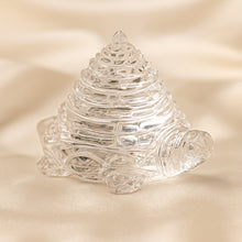 Load image into Gallery viewer, Sphatik Shree Yantra Turtle Shree Yantra displayed fully on white silk cloth to show its natural colour, shape and finish