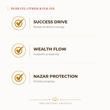 Load image into Gallery viewer, Tiger Eye, Citrine & Evil Eye Bracelet benefits for nazar protection and negative-energy shielding, explained in an Evashu natural-crystal guide