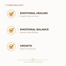 Load image into Gallery viewer, Unakite Bracelet benefits for focus and mental clarity, explained in an Evashu natural-crystal guide