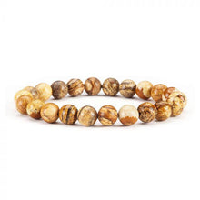 Load image into Gallery viewer, Model wearing a stylish Picture Jasper bracelet to highlight its elegance and aesthetic appeal. Get to know more about the Picture Jasper benefits