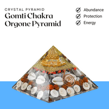 Load image into Gallery viewer, Original Gomti Chakra Orgone Pyramid - Reiki Healing, Vastu Protection & Decorative Showpiece - Front View | Natural Seven Chakra Crystal Crystal Product for Evil Eye Protection & Negative Energy Shield