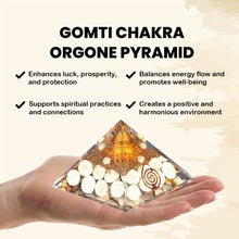 Load image into Gallery viewer, Original Gomti Chakra Orgone Pyramid - Reiki Healing, Vastu Protection & Decorative Showpiece - Side View | Natural Seven Chakra Crystal Crystal Product for Evil Eye Protection & Negative Energy Shield