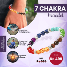 Load image into Gallery viewer, Close-up of 7 chakra bracelet showing intricate details and natural 7 chakra stone.