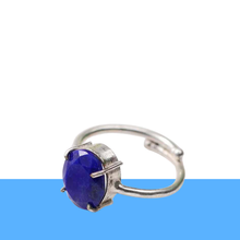 Load image into Gallery viewer, Diamond-cut Lapis Lazuli gemstone ring featuring natural golden flecks and a polished metal band.