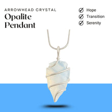 Load image into Gallery viewer, Opalite Arrowhead Pendant – Symbol of Transition, Clarity, and Inner Peace – Perfect for Unisex Wear - Front View | Natural Seven Chakra Crystal Pendant for Calmness & Stress Relief