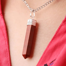Load image into Gallery viewer, Red Jasper pencil pendant with a silver chain worn around the neck