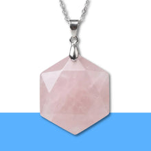 Load image into Gallery viewer, Rose Quartz Hexagon Pendant – Symbol of Love, Gentleness, and Comfort – Perfect for Daily Wear - Close Up Detail Texture | Natural Rose Quartz, Seven Chakra Crystal Ring for Love & Relationship Harmony