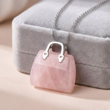 Load image into Gallery viewer, Rose Quartz Mini Handbag Pendant – Symbol of Love, Gentleness, and Comfort – Perfect for Daily Wear - Side View | Natural Rose Quartz, Seven Chakra Crystal Ring for Love & Relationship Harmony