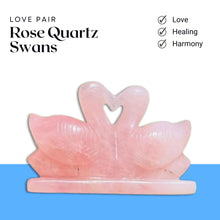 Load image into Gallery viewer, Rose Quartz Swan Pair Figurine – Crystal for Love, Marriage & Relationship Harmony - Front View | Natural Rose Quartz Crystal Ring for Love & Relationship Harmony