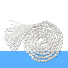 Load image into Gallery viewer, Sphatik Certified Clear Quartz mala necklace with 108 beads on a clean white background.