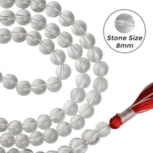 Load image into Gallery viewer, Sphatik Clear Quartz Japmala with 108 beads of 8mm size displayed on a clean white background.