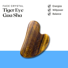 Load image into Gallery viewer, Tiger Eye Gua Sha face crystal displayed for energizing, boosting willpower and enhancing facial balance.