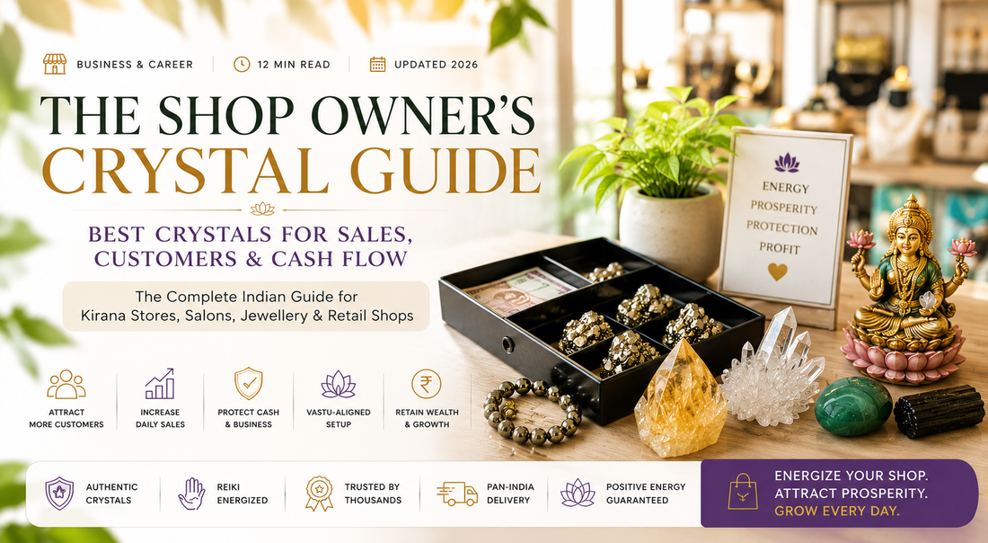 Crystals for shop owners including Pyrite, Citrine and Black Tourmaline for customer attraction and sales growth