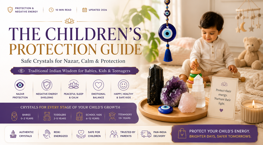Child-safe protection crystals with evil eye charm, amethyst and black tourmaline for nazar protection