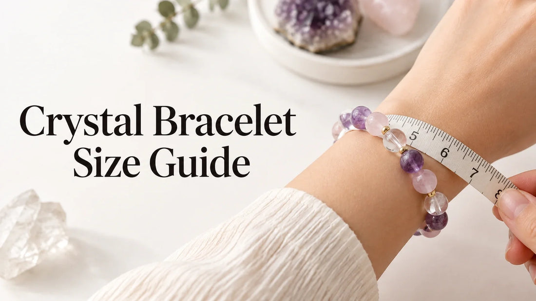 Crystal bracelet on a wrist being measured with a tape for a crystal bracelet size guide