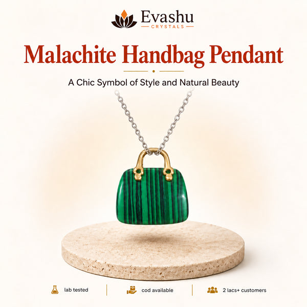 Natural Malachite mini handbag pendant by Evashu Crystals - view 1 - 01 malachite handbag pendant hero