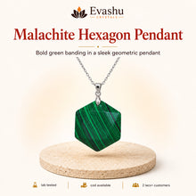 Load image into Gallery viewer, Natural Malachite hexagon pendant by Evashu Crystals - view 1 - 01 malachite hexagon pendant hero
