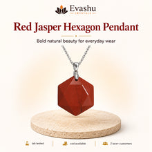 Load image into Gallery viewer, Natural Red Jasper hexagon pendant by Evashu Crystals - view 1 - 01 red jasper hexagon pendant hero
