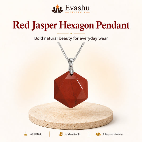 Natural Red Jasper hexagon pendant by Evashu Crystals - view 1 - 01 red jasper hexagon pendant hero