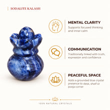 Load image into Gallery viewer, Natural Sodalite 4 cm crystal Kalash by Evashu Crystals - view 2 - 02 evashu sodalite kalash 4cm benefits
