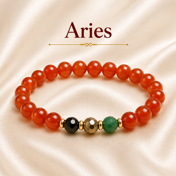 Aries / Mesh Rashi Bracelet front view with 8 mm gemstone beads