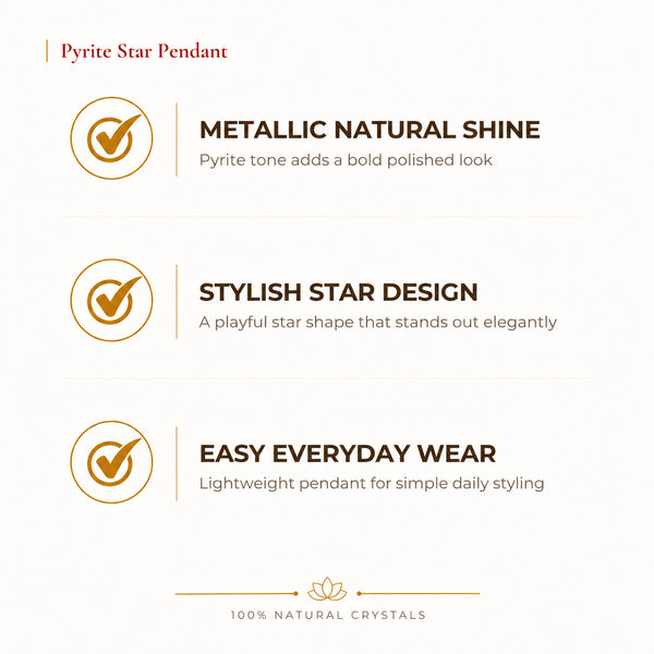 Natural Pyrite star pendant by Evashu Crystals - view 2 - 02 pyrite star pendant benefits