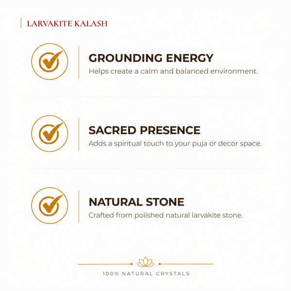 Natural Larvikite crystal Kalash by Evashu Crystals - view 2 - 02 benefits larvikite kalash